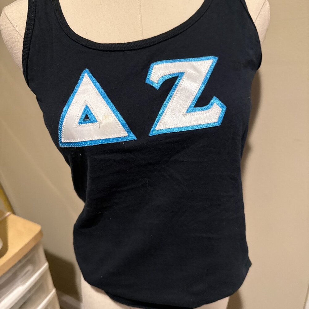 Sorority Delta Zeta Black Tank with Block Lettering Adult Medium